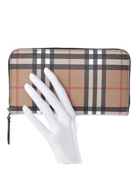 Burberry Wallet, Burberry Check Zip-Around Long Wallet Leather Canvas Zipper